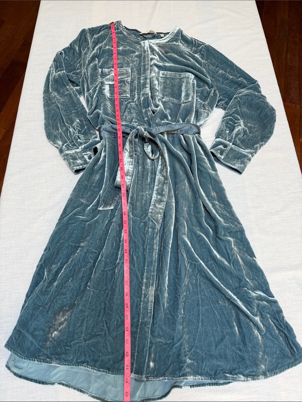 Soft Surroundings Citadel Women's Blue Silk Velvet Button-Front Shirt Dress - Picture 4 of 8